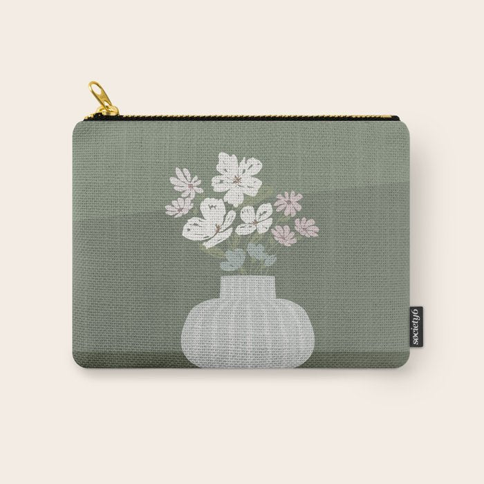 Wildflower Bouquet In Vase Illustration - Muted Pink, Beige And Sage Green Flowers  Carry All Pouch