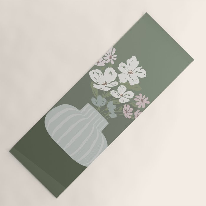 Wildflower Bouquet In Vase Illustration - Muted Pink, Beige And Sage Green Flowers  Yoga Mat
