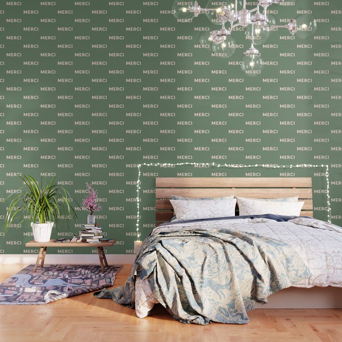 Merci French Retro Hand Lettering Wallpaper