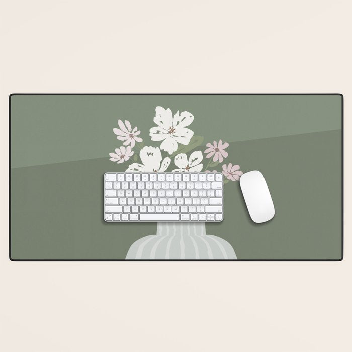 Wildflower Bouquet In Vase Illustration - Muted Pink, Beige And Sage Green Flowers  Desk Mat