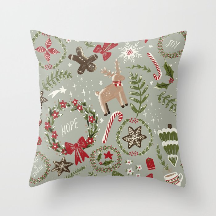 Magical Christmas - Sage Green Throw Pillow