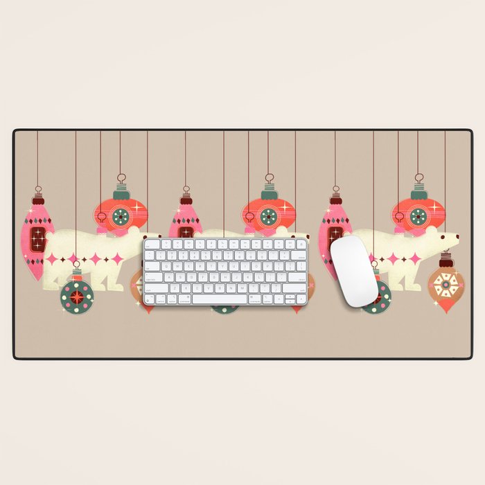 Festive Baubles With A Polar Bear Desk Mat