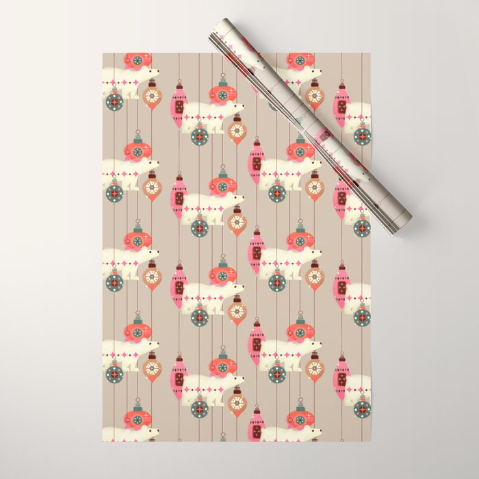 Festive Baubles With A Polar Bear Wrapping Paper