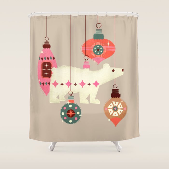 Festive Baubles With A Polar Bear Shower Curtain