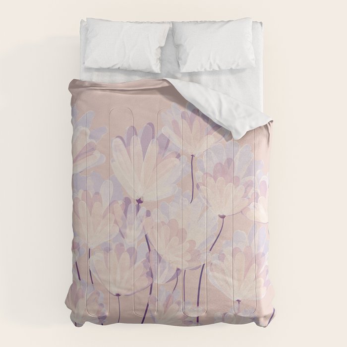 Delicate Light Pink Abstract Flowers Comforter