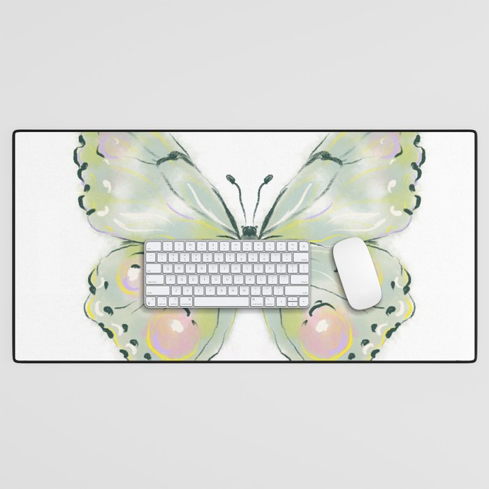 Exquisite Light Green Watercolour Butterfly Desk Mat