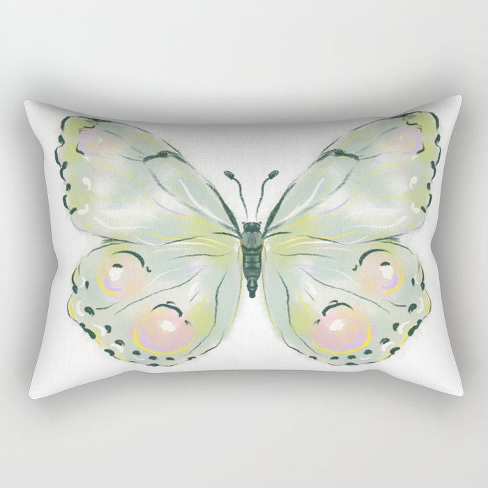 Exquisite Light Green Watercolour Butterfly Rectangular Pillow