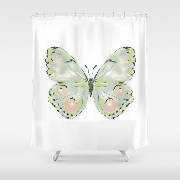 Exquisite Light Green Watercolour Butterfly Shower Curtain