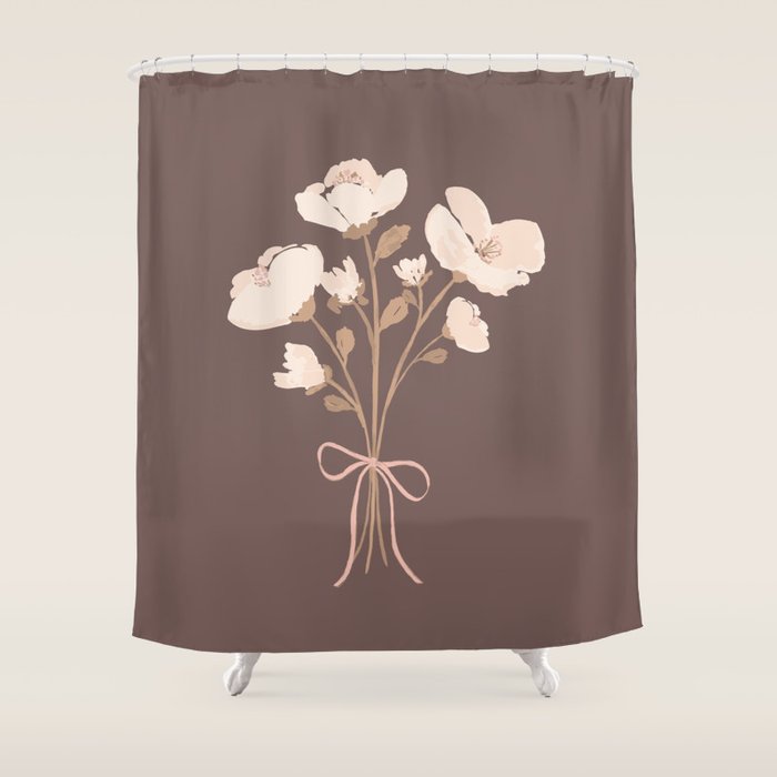 Delicate Bouquet Of Flowers With Bow - Peach And Mocha Copper Shower Curtain