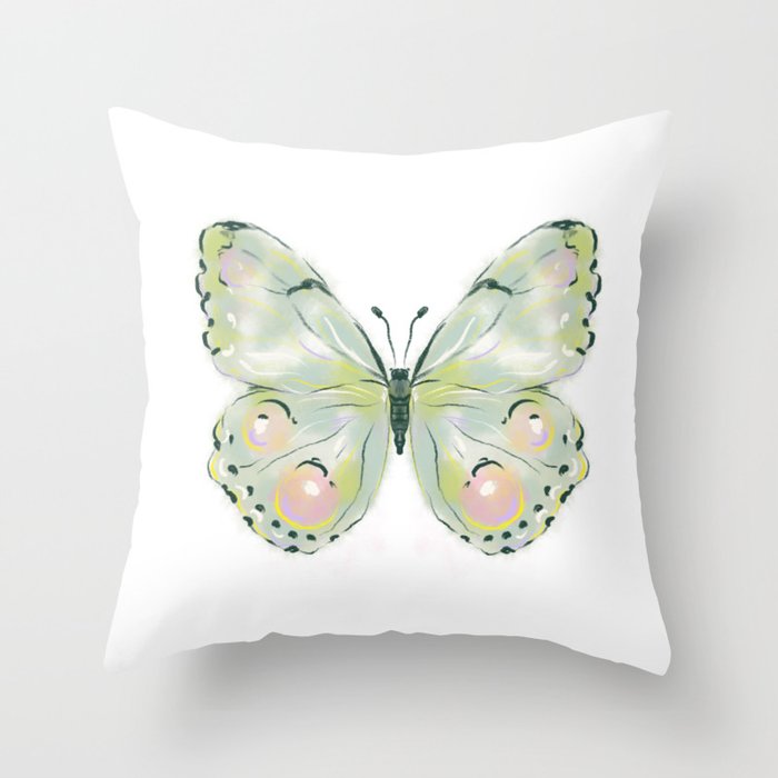 Exquisite Light Green Watercolour Butterfly Throw Pillow