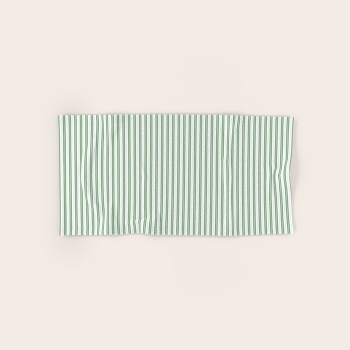 Fern Green And White Micro Vertical Vintage English Country Cottage Ticking Stripe Bath Towel
