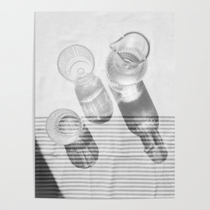 Black And White Glass Shadows And Stripes | Summer Shadow Play Still Life Light Bright Photography Print Photo Art Minimal Art Print Poster