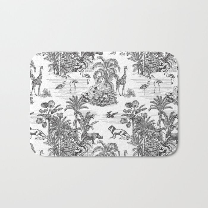 Tropical Toile De Jouy Exotic Safari Lion & Giraffe Bath Mat