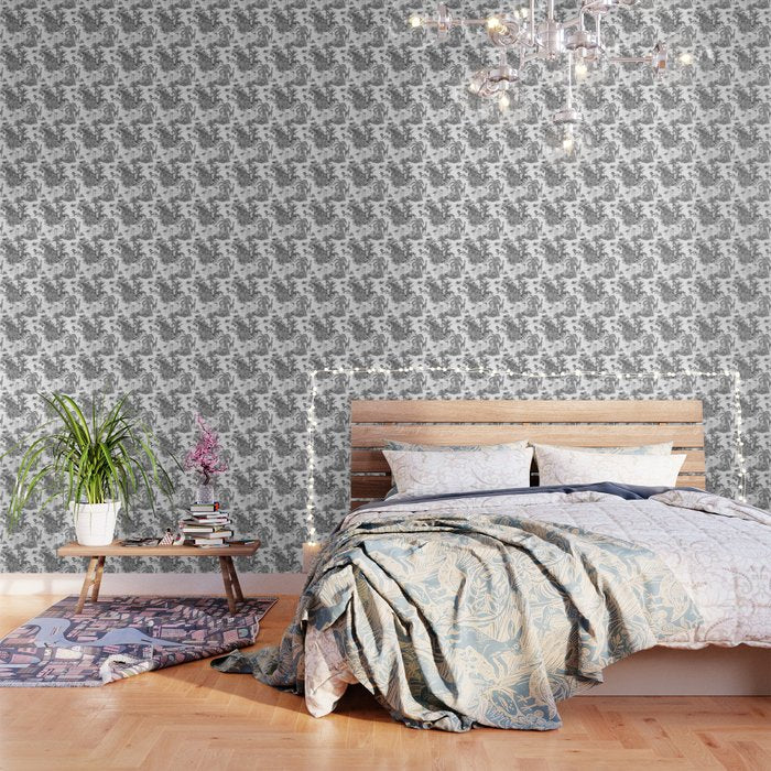 Tropical Toile De Jouy Exotic Safari Lion & Giraffe Wallpaper