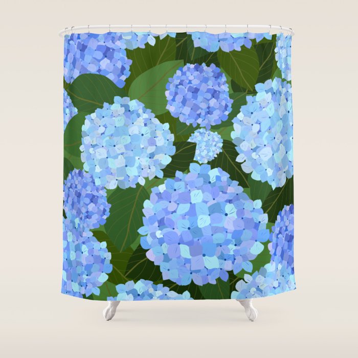 Light Blue Hydrangeas, Preppy Modern Flowers, Botanical, Floral Shower Curtain