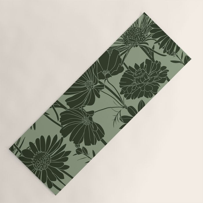 Floral Prints, Dark Green, Colour Prints Yoga Mat