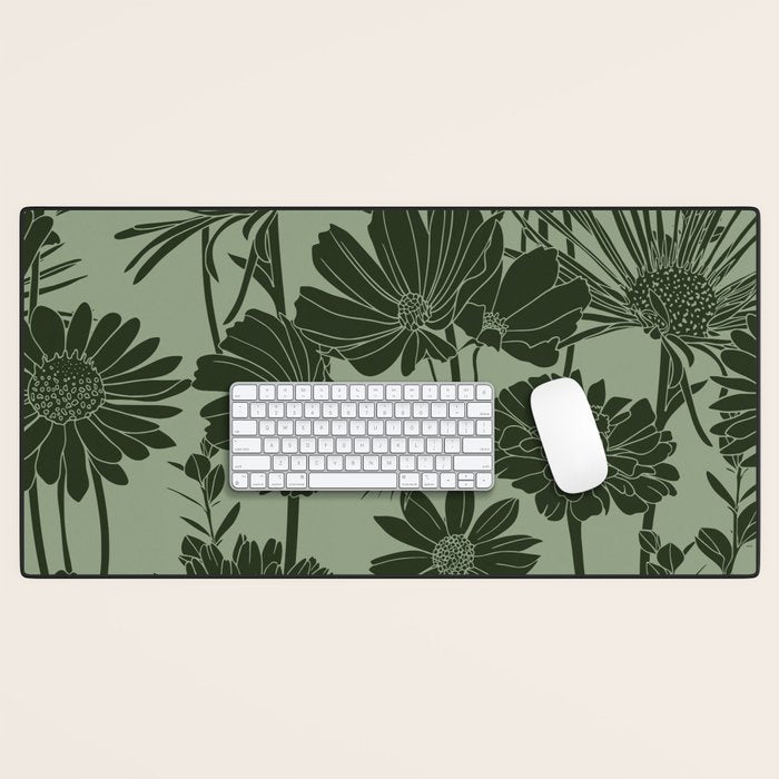 Floral Prints, Dark Green, Colour Prints Desk Mat