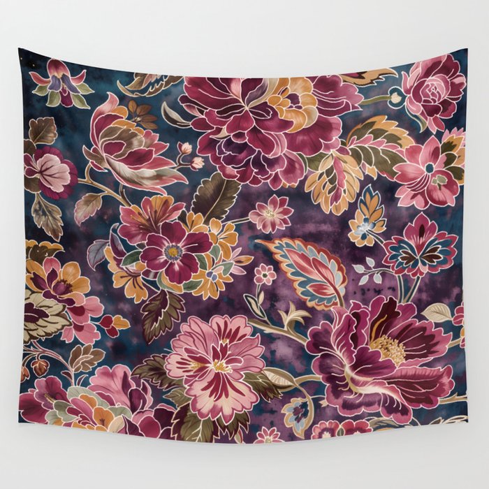 Exotic Plum Bohemian Floral Wall Tapestry