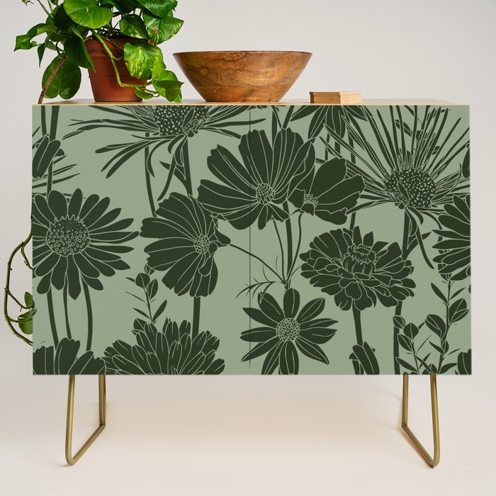 Floral Prints, Dark Green, Colour Prints Credenza