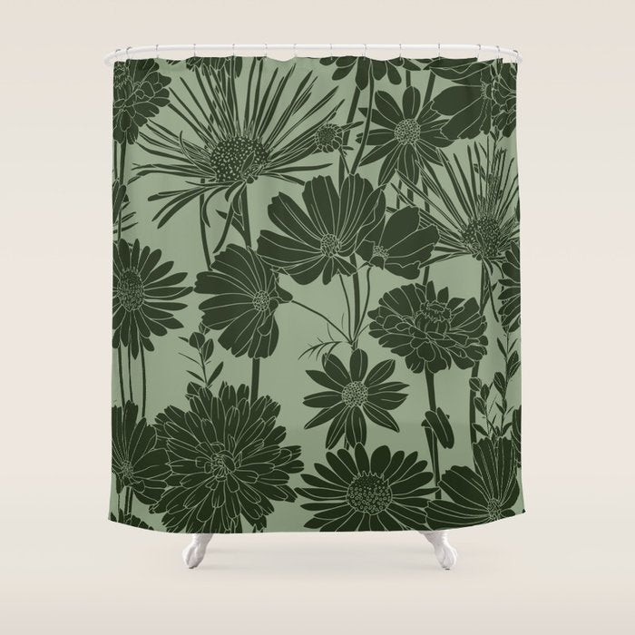 Floral Prints, Dark Green, Colour Prints Shower Curtain