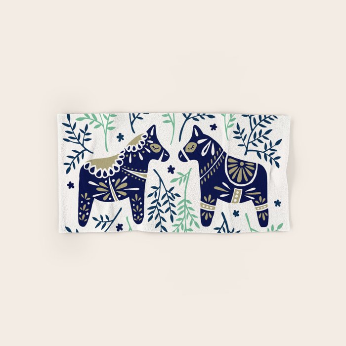Swedish Dala Horse - Navy & Mint Palette Bath Towel