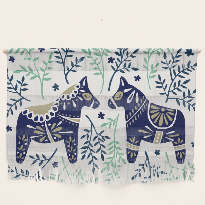 Swedish Dala Horse - Navy & Mint Palette Wall Hanging