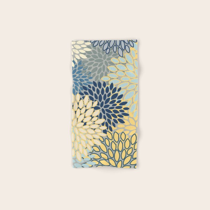 Floral Print, Yellow, Gray, Blue, Teal Bath Towel