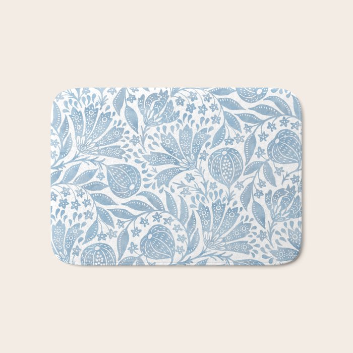 French Country Fig Garden In Blue Bath Mat