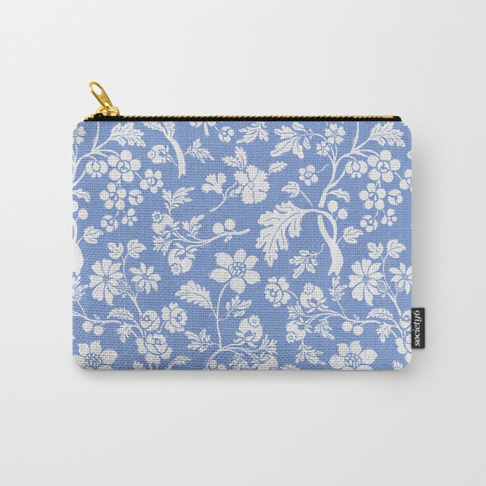 Vintage Style Chintz Florals On Blue Carry All Pouch