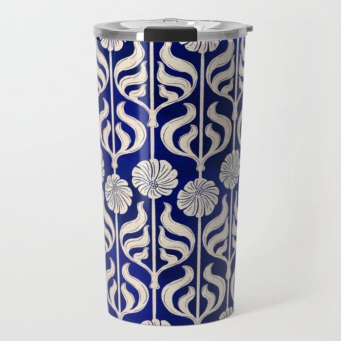 Art Deco Florals On Dark Blue Travel Mug