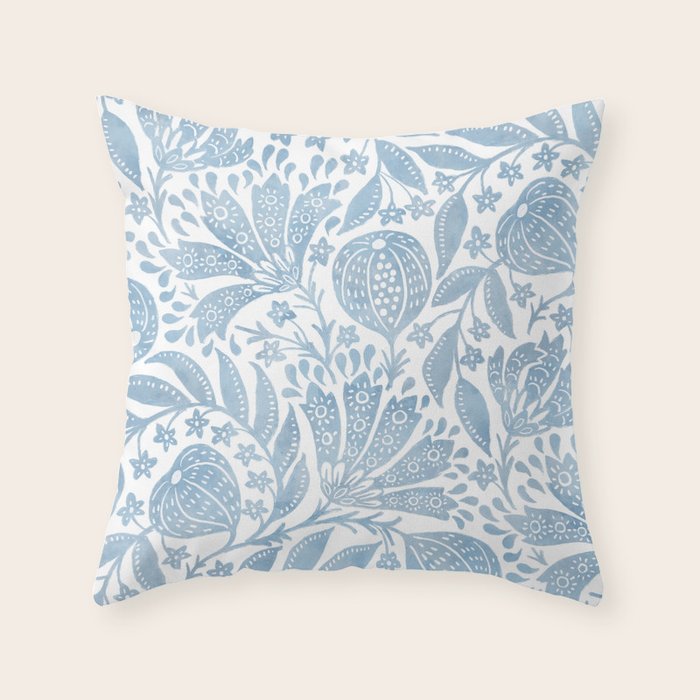 French Country Fig Garden In Blue Throw Pillow