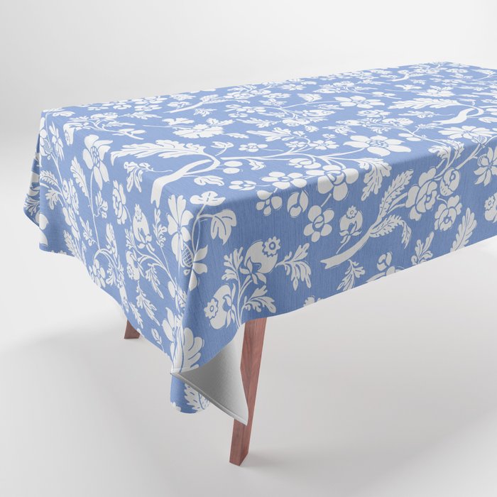 Vintage Style Chintz Florals On Blue Tablecloth