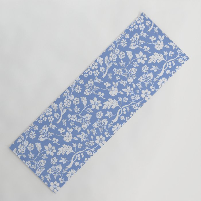 Vintage Style Chintz Florals On Blue Yoga Mat