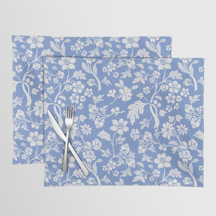 Vintage Style Chintz Florals On Blue Placemat