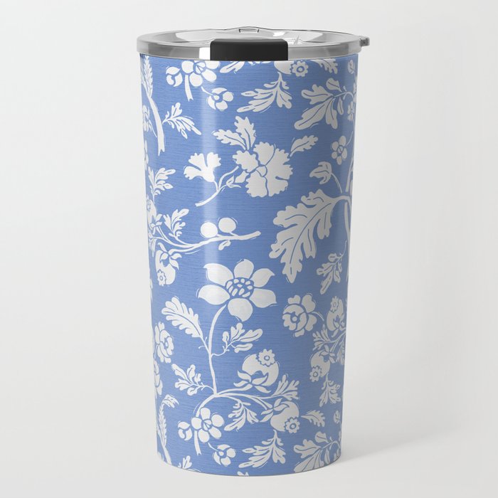 Vintage Style Chintz Florals On Blue Travel Mug