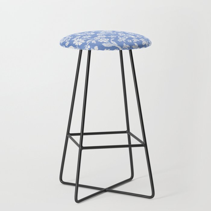 Vintage Style Chintz Florals On Blue Stool