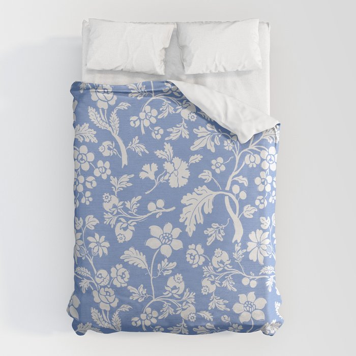 Vintage Style Chintz Florals On Blue Duvet Cover