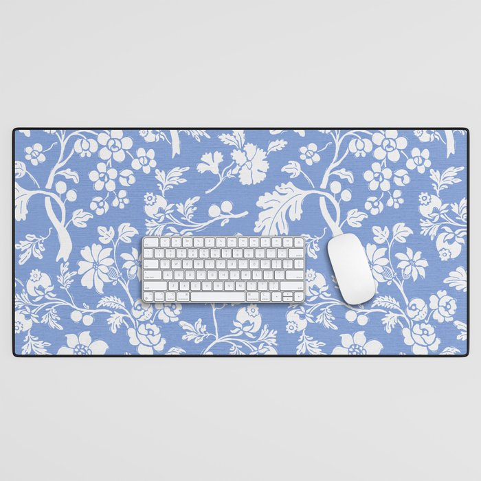 Vintage Style Chintz Florals On Blue Desk Mat