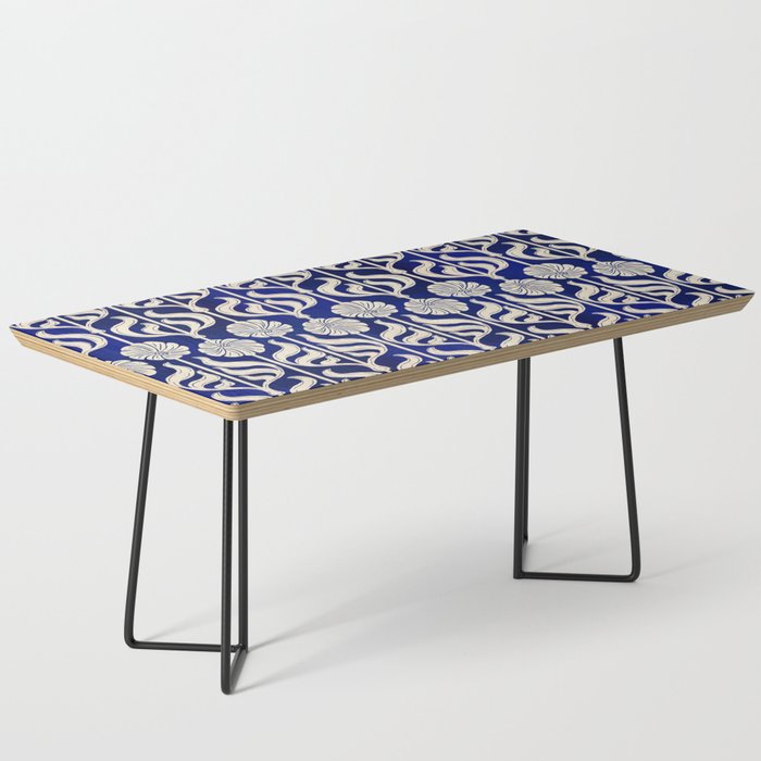 Art Deco Florals On Dark Blue Coffee Table