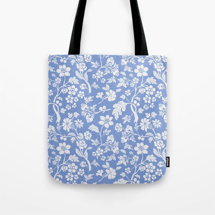 Vintage Style Chintz Florals On Blue Tote Bag