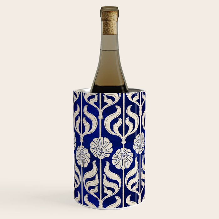 Art Deco Florals On Dark Blue Wine Chiller
