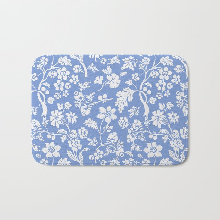 Vintage Style Chintz Florals On Blue Bath Mat