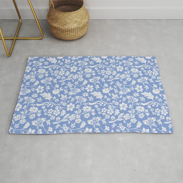 Vintage Style Chintz Florals On Blue Rug