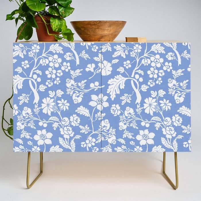 Vintage Style Chintz Florals On Blue Credenza