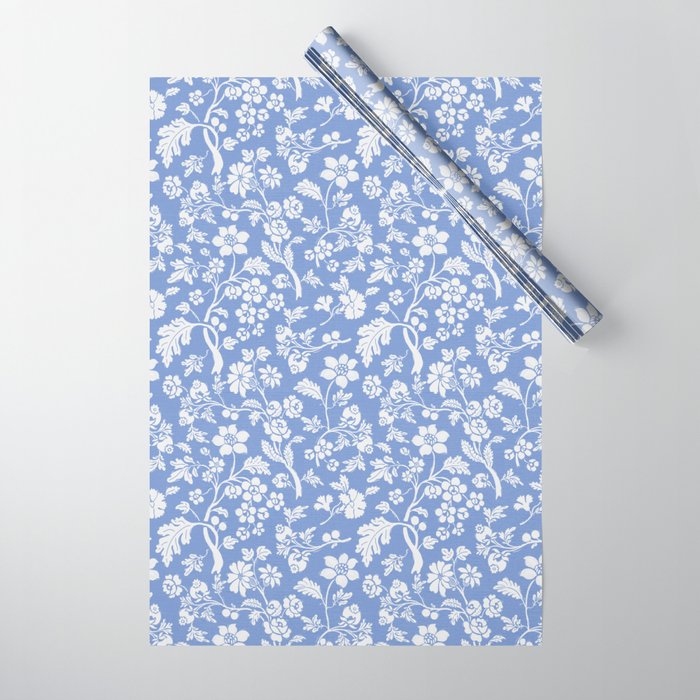 Vintage Style Chintz Florals On Blue Wrapping Paper