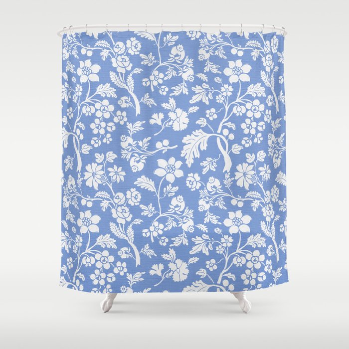 Vintage Style Chintz Florals On Blue Shower Curtain