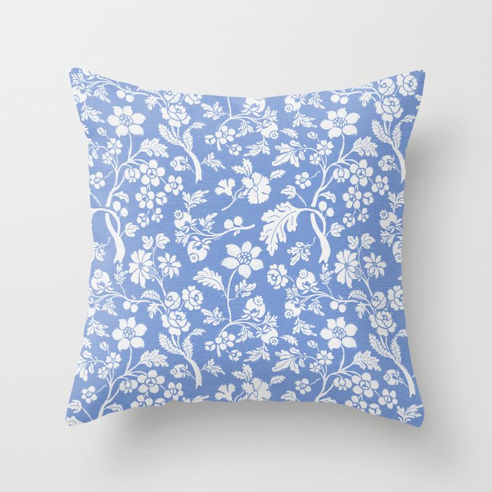 Vintage Style Chintz Florals On Blue Throw Pillow
