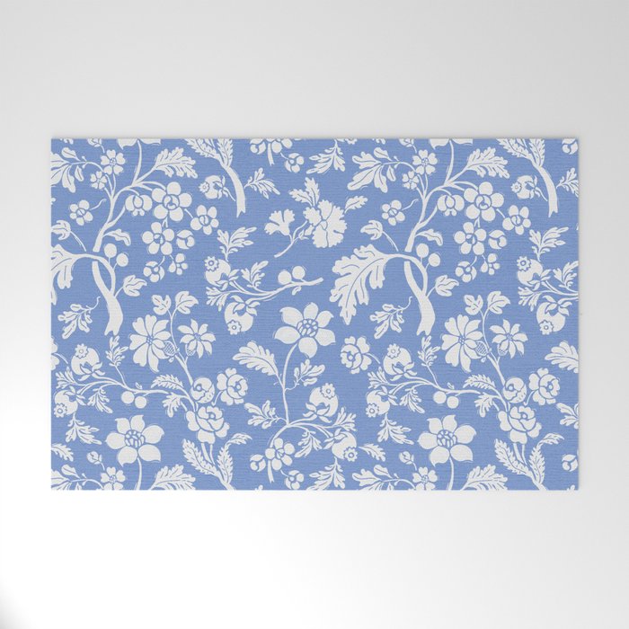 Vintage Style Chintz Florals On Blue Welcome Mat