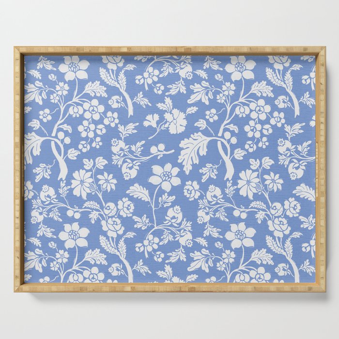 Vintage Style Chintz Florals On Blue Serving Tray