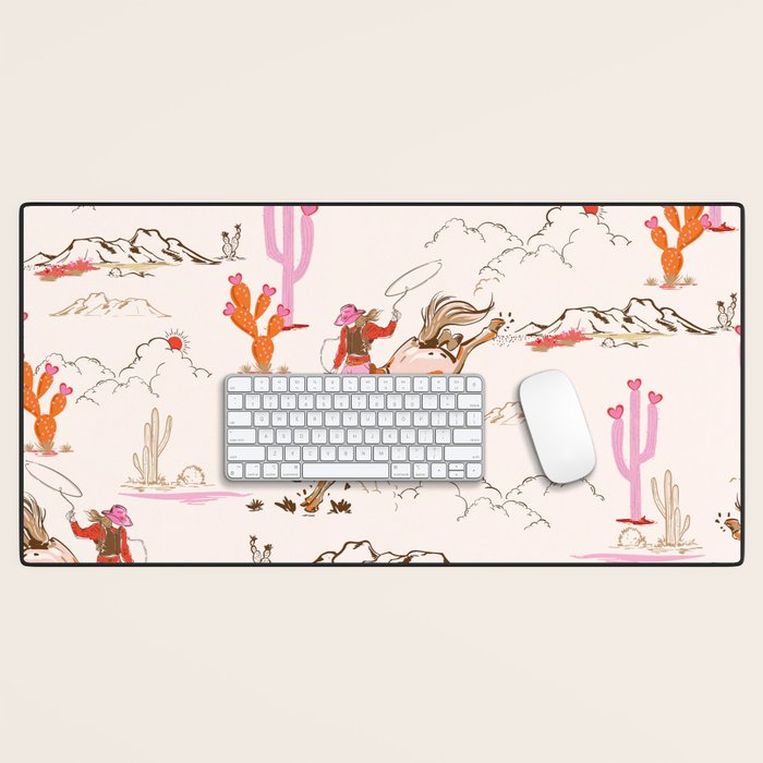 Equestrian Cowgirl Western Rodeo Pattern Desk Mat